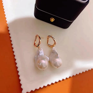 Luxury baroque freshwater pearl drop earrings with sculpted gold-plated studs – modern handcrafted jewelry