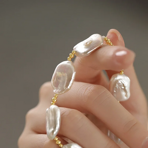 Handmade Baroque Freshwater Pearl Bracelet with 18K Gold-Plated Beads
