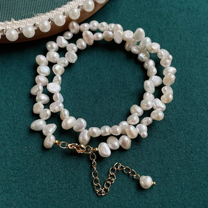 Elegant Freshwater Pearl Necklace & Bracelet Set – 18K Gold-Plated Chain