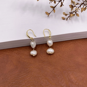 Elegant Baroque Freshwater Pearl Earrings – 18K Gold Plated Dangle Earrings | Handmade Pearl Jewelry