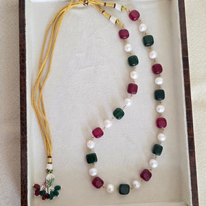 Handcrafted ruby and emerald healing stone necklace with freshwater pearls – luxury and energy jewelry by Urban Gear