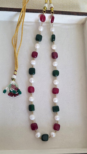 Handcrafted ruby and emerald healing stone necklace with freshwater pearls – luxury and energy jewelry by Urban Gear