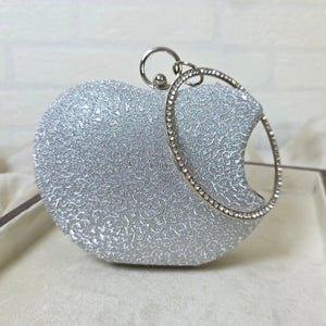Luxury silver crystal clutch with round ring handle – evening and festive handbag by Urban Gear