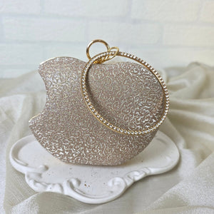 Luxury gold crystal clutch with round ring handle – evening and party handbag by Urban Gear