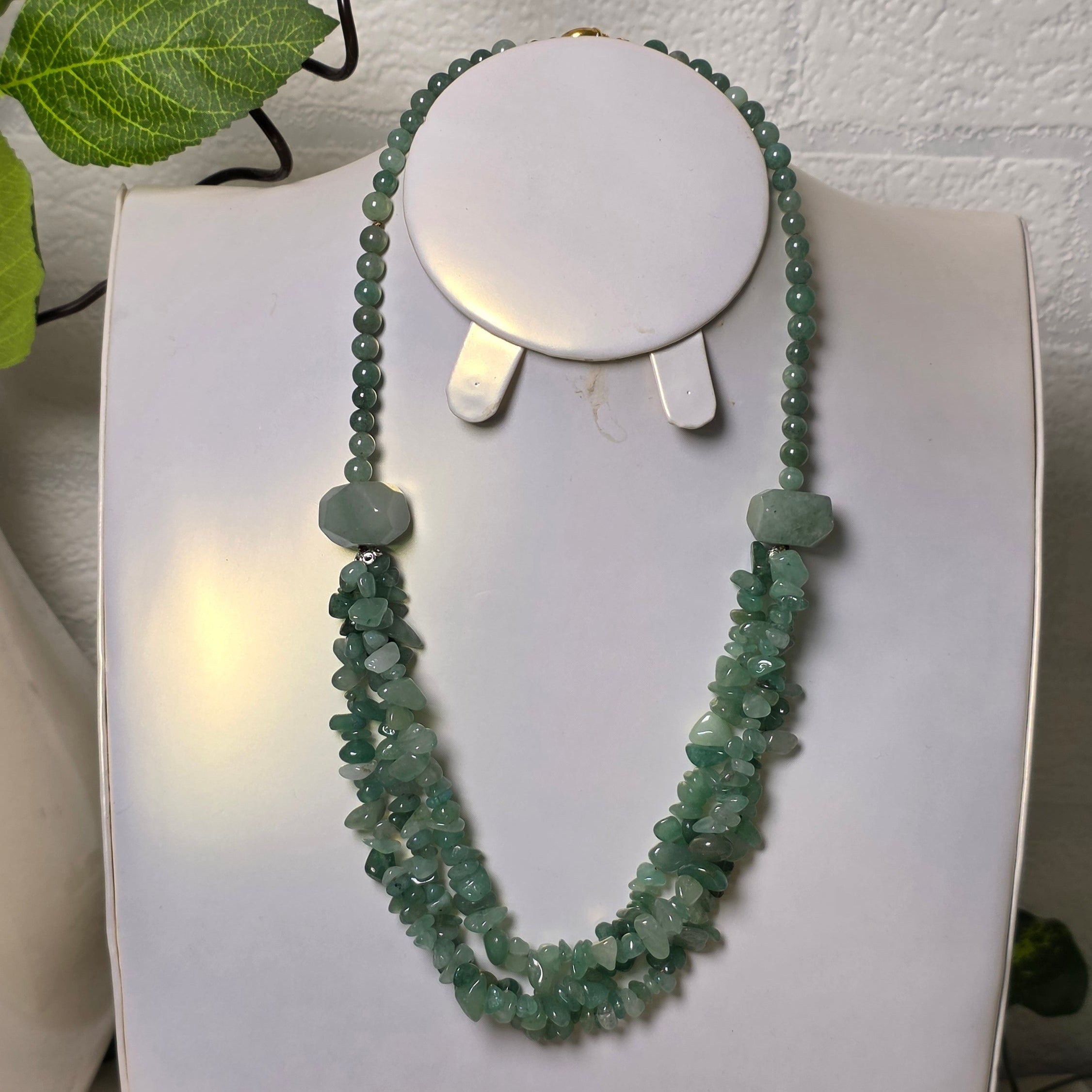 Handcrafted green aventurine multi strand gemstone necklace