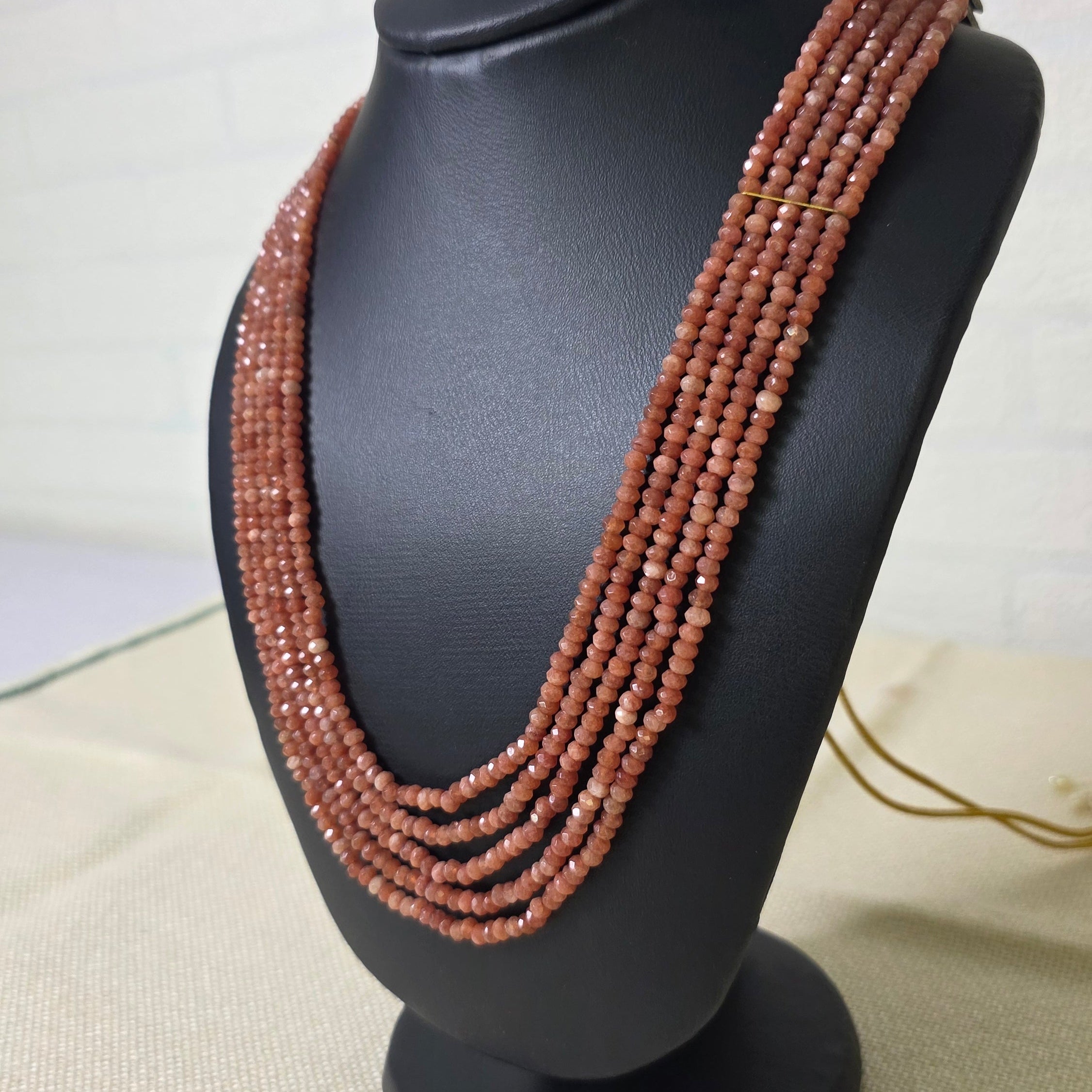 Handcrafted Natural Strawberry Quartz multi-layer beaded necklace by Urban Gear, luxury gemstone jewelry for women