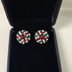 Handmade pearl and gemstone stud earrings for women