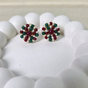 Handmade pearl and gemstone stud earrings for women