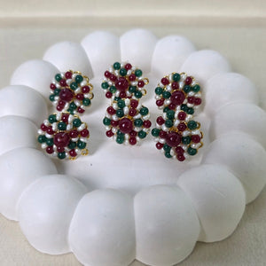 Handmade pearl and gemstone stud earrings for women