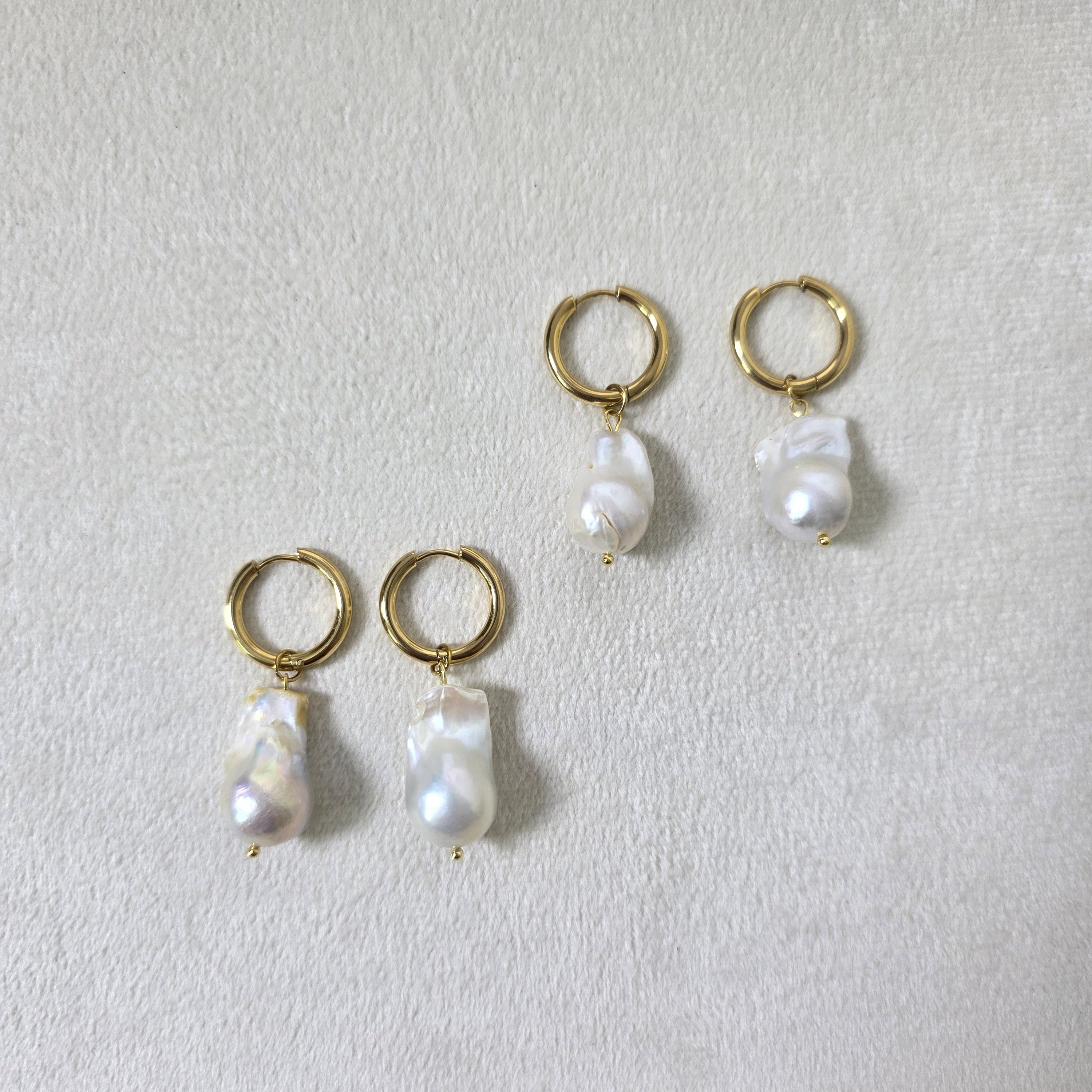 Freshwater pearl drop earrings gold hoops