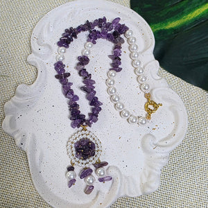 Amethyst necklace with pearl pendant