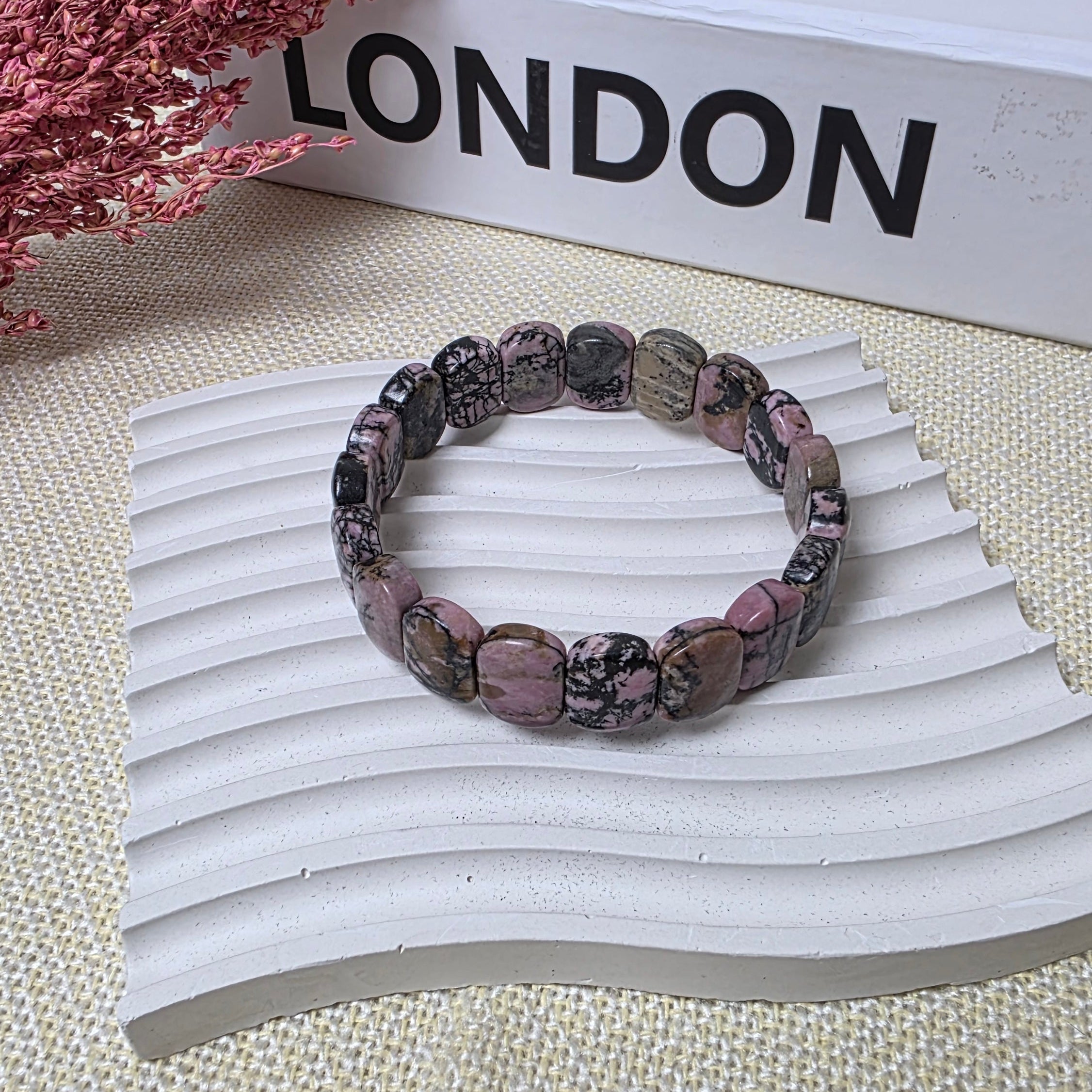 pink and grey stone bracelet