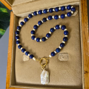 lapis lazuli pearl necklace