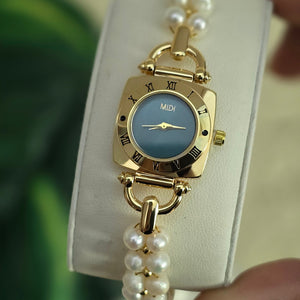 Luxury Freshwater Pearl Bracelet Watch with Green Dial