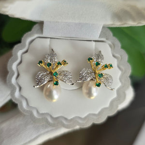 Freshwater Pearl Floral Earrings in 925 Sterling Silver
