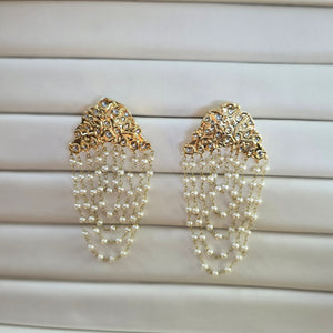 Luxury Kundan Pearl Chain Tassel Earrings