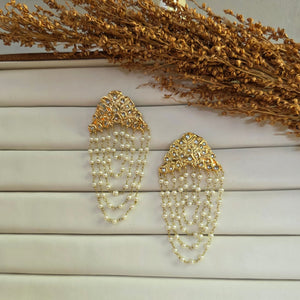Luxury Kundan Pearl Chain Tassel Earrings