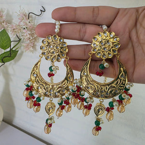 Gold plated Thappa Kundan statement earrings for women