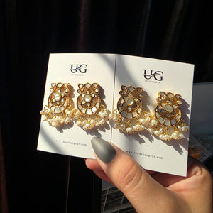 Mother of Pearl Chandbali earrings with gold-tone detailing and pearl accents
