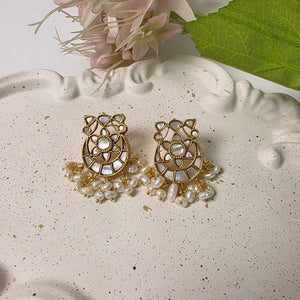 Mother of Pearl Chandbali earrings with gold-tone detailing and pearl accents