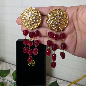 Original Ruby Jade Stone 3 layer necklace with gold-tone centerpiece