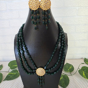 Original Emerald Jade Stone 3 layer necklace with gold-tone centerpiece