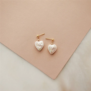 Handmade freshwater pearl heart earrings with gold-plated hoops