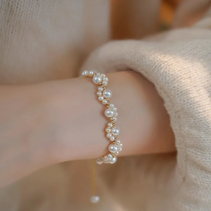 Elegant Gold-Plated Imitation Pearl Bracelet – Adjustable Handmade Jewelry