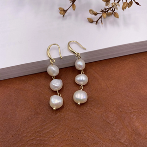 Elegant Baroque Freshwater Pearl Earrings – 18K Gold Plated Dangle Earrings | Handmade Pearl Jewelry