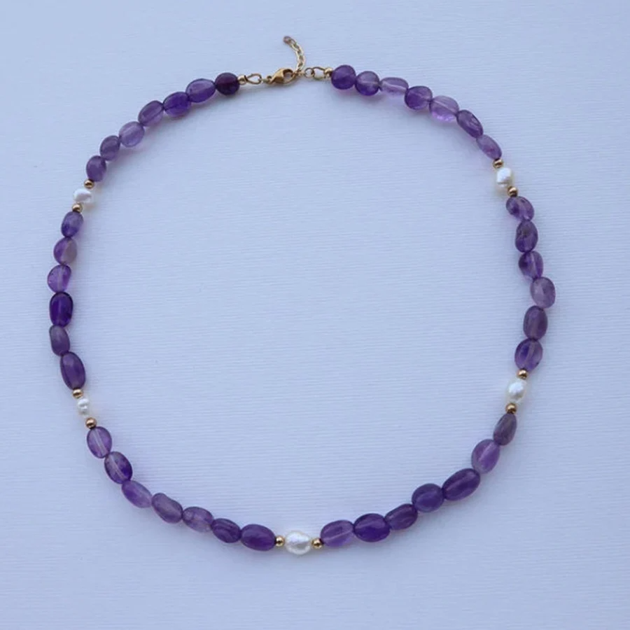 Amethyst & Freshwater Pearl Beaded Necklace – Handcrafted Elegance
