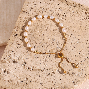 Elegant Freshwater Pearl Bracelet – 18K Gold Plated Beaded Bracelet
