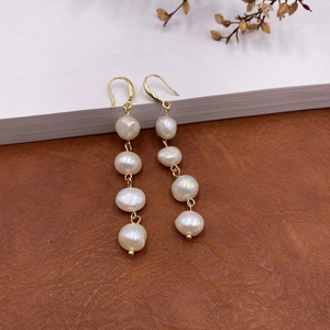 Elegant Baroque Freshwater Pearl Earrings – 18K Gold Plated Dangle Earrings | Handmade Pearl Jewelry