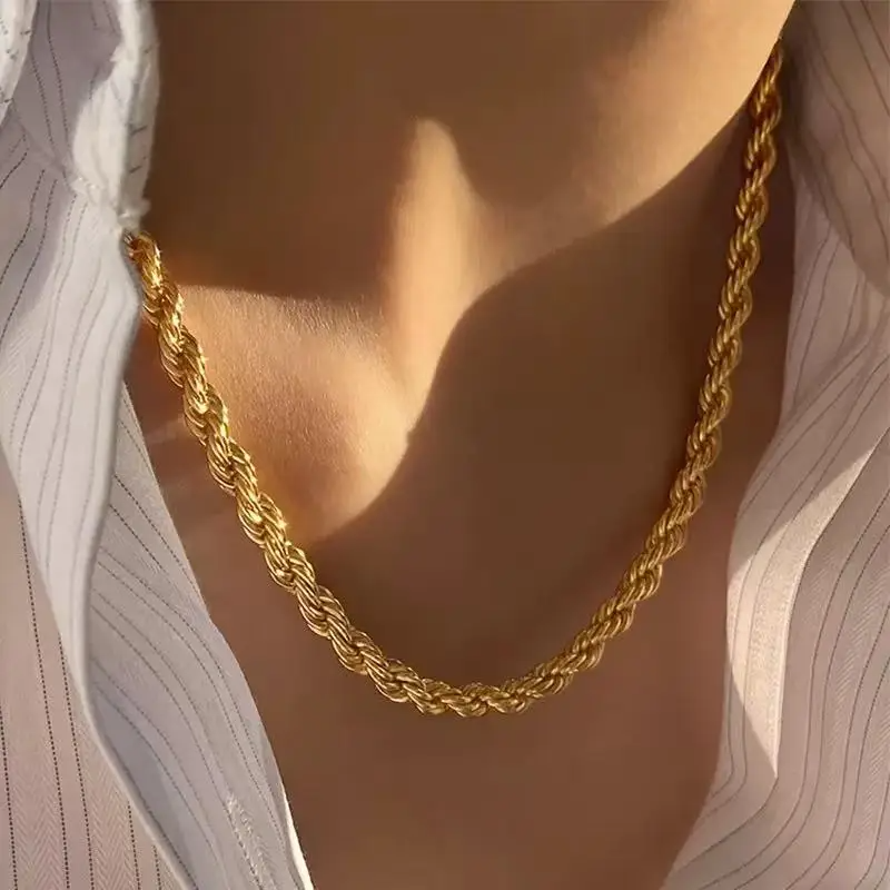 18K Gold-Plated Rope Chain Necklace – Adjustable, Unisex, Tarnish-Resistant