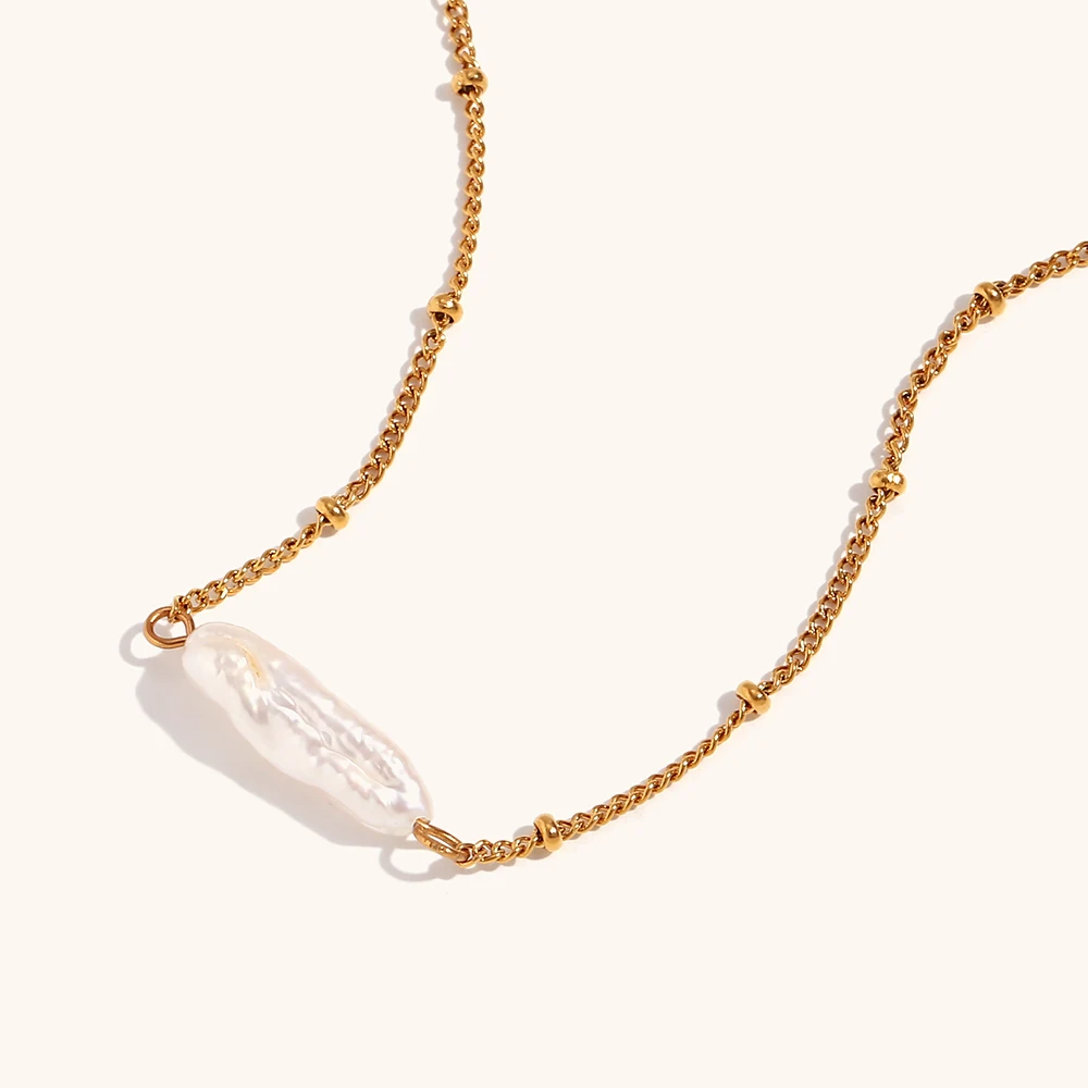Freshwater Pearl Necklace & Bracelet Set – 18K Gold Minimalist Jewelry for Women
