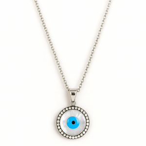Necklace with an eye-shaped pendant on a white background