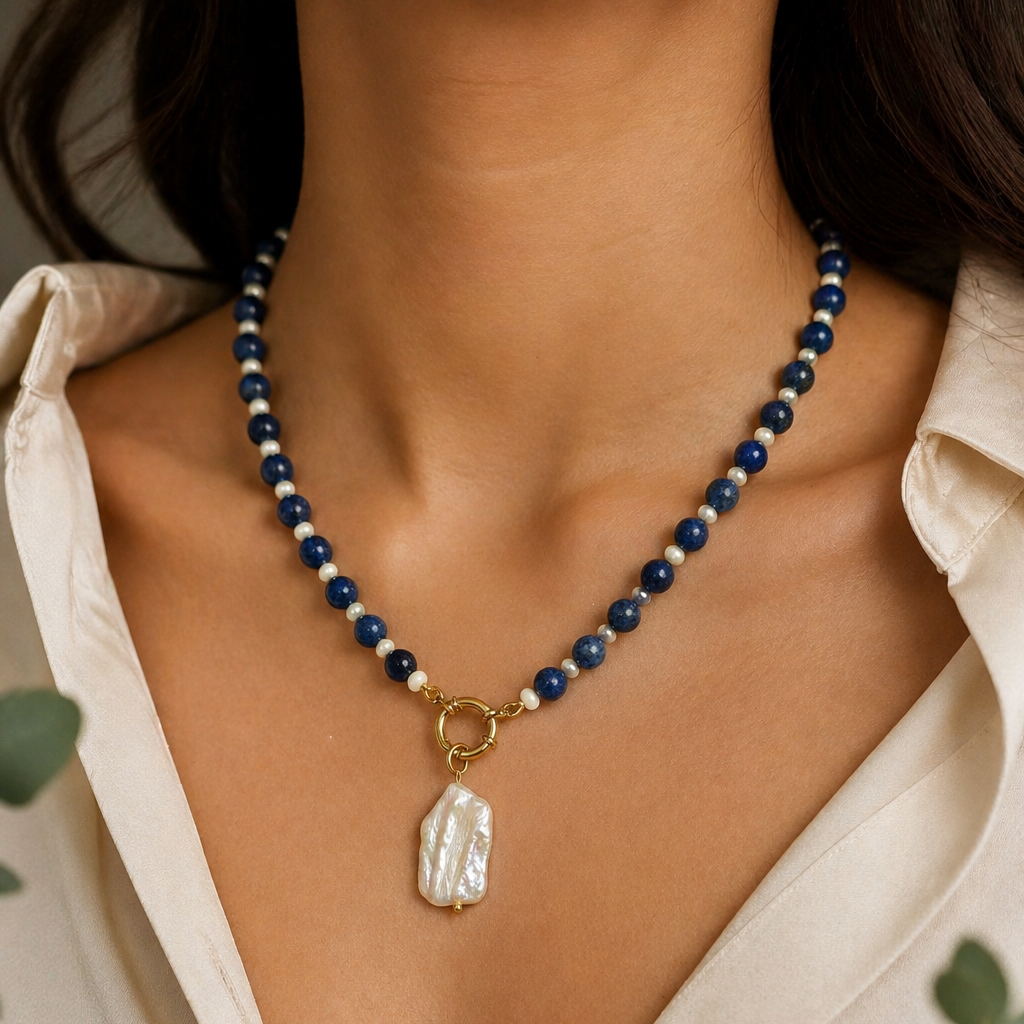 lapis lazuli pearl necklace
