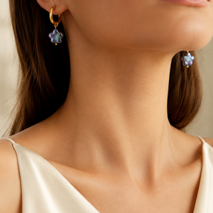 Peacock blue freshwater baroque pearl hoop earrings