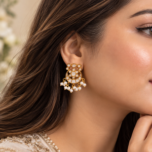 Mother of Pearl Chandbali earrings with gold-tone detailing and pearl accents