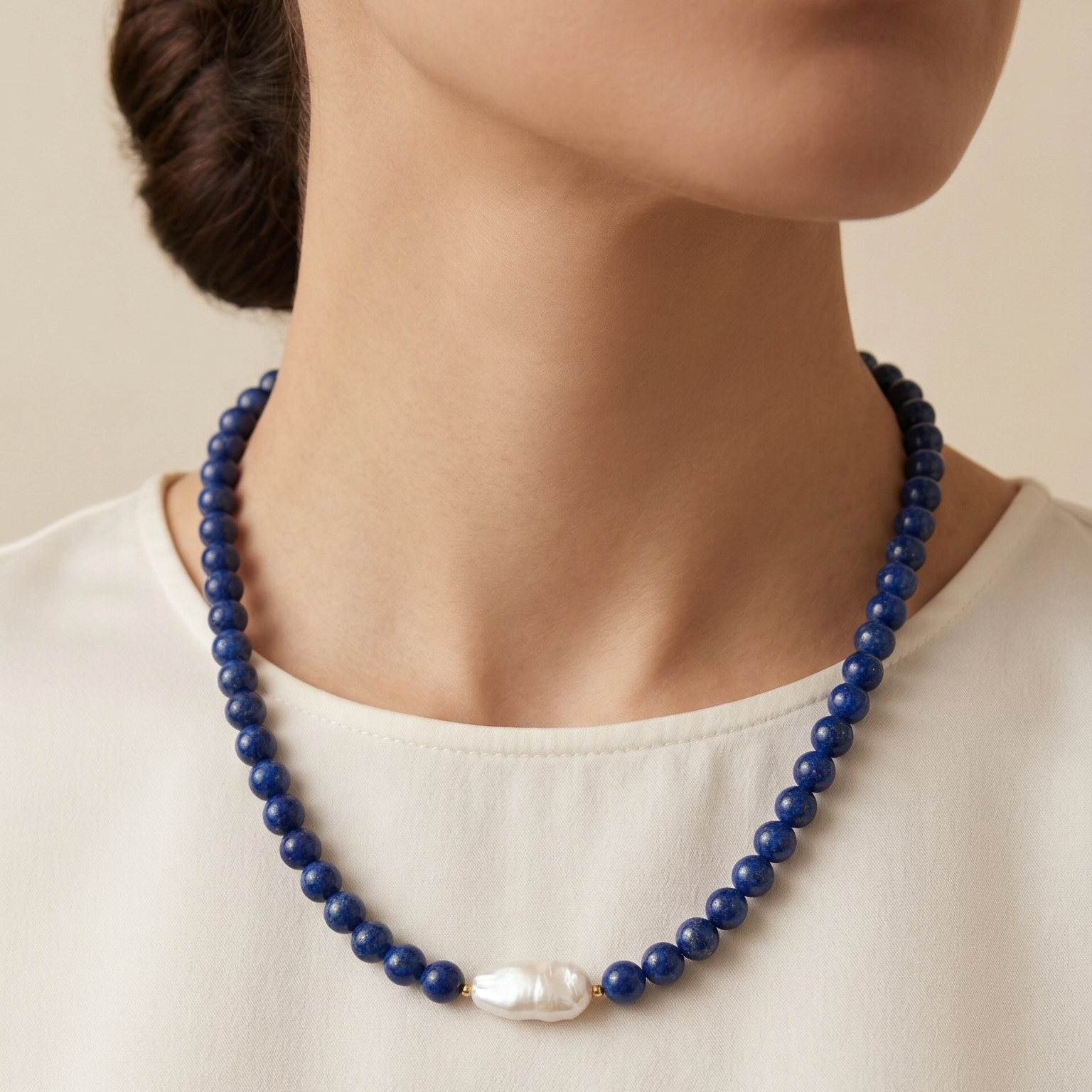 Lapis lazuli beaded necklace with pearl