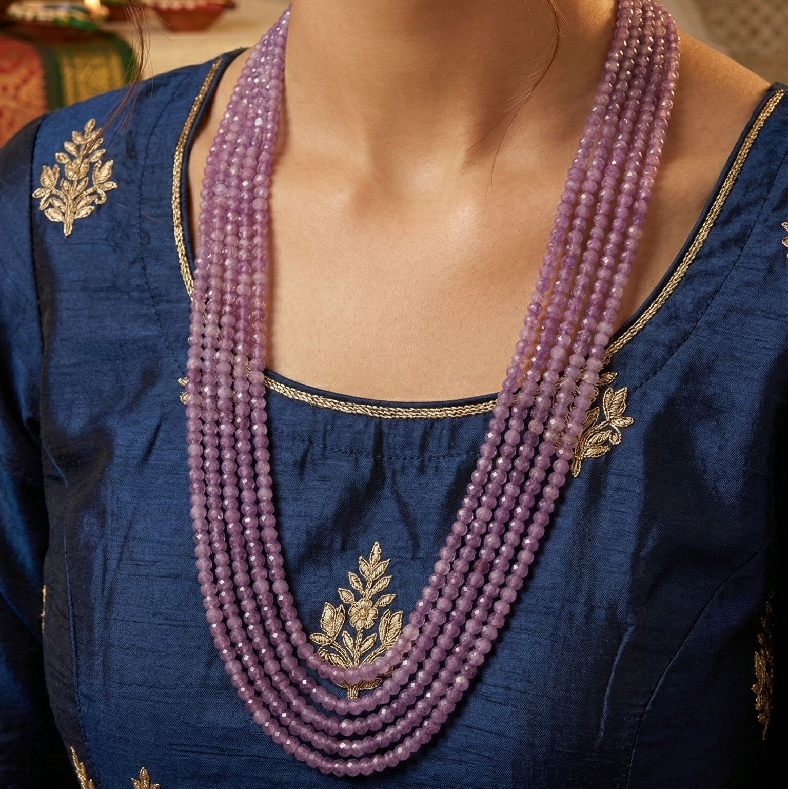 Handcrafted Amethyst multi-layer beaded necklace by Urban Gear, luxury purple gemstone jewelry for women