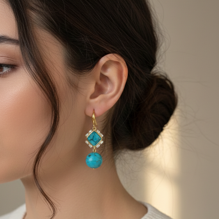Gold plated turquoise earrings handmade jewelry