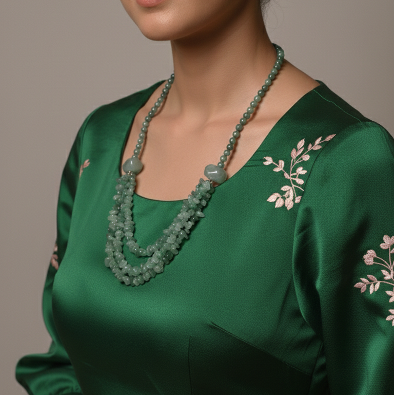 Handcrafted green aventurine multi strand gemstone necklace