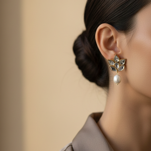 Gold plated kundan pearl earrings for women