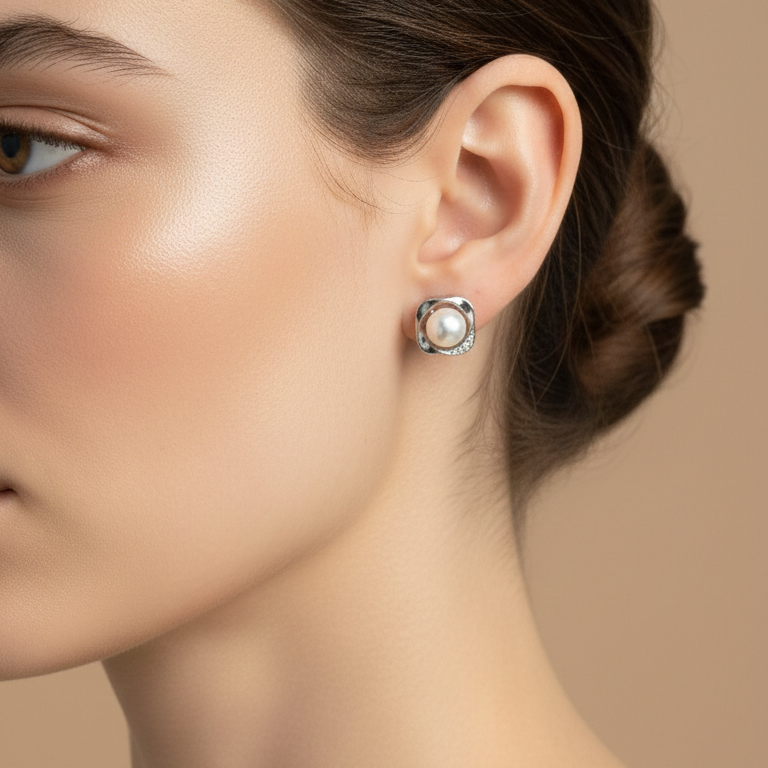 Shop freshwater pearl stud earrings in pure sterling silver (chandi 925). Minimal, elegant and perfect for everyday wear. Available at Urban Gear Pakistan.