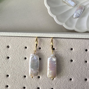 Rectangular freshwater pearl earrings with gold hooks on display card – Urban Gear