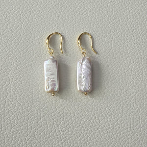 Rectangular freshwater pearl earrings with gold hooks on display card – Urban Gear