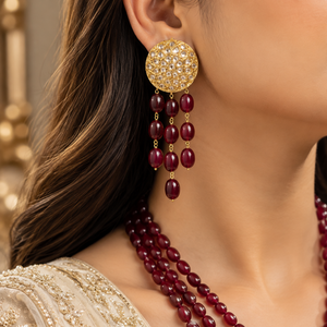 Original Ruby Jade Stone 3 layer necklace with gold-tone centerpiece