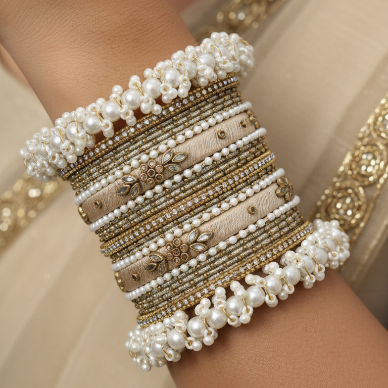 Gold & Pearl Bridal Bangle Set
