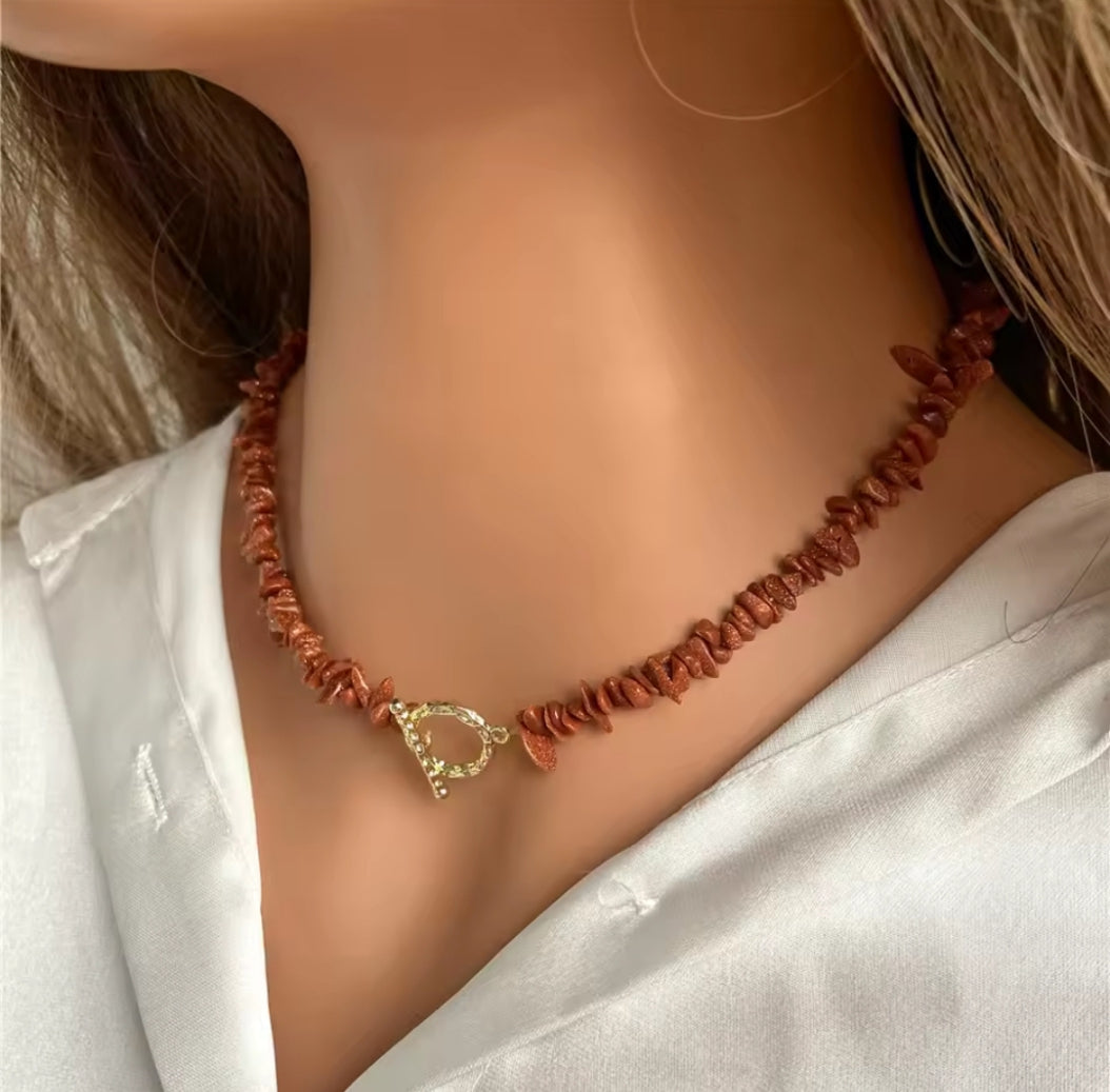 Handmade Sandstone Gemstone Necklace with Gold-Plated Toggle Clasp