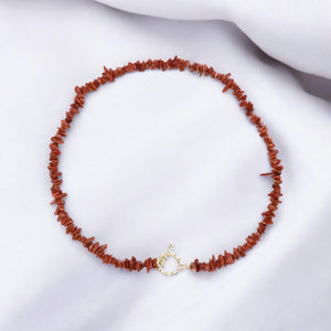 Handmade Sandstone Gemstone Necklace with Gold-Plated Toggle Clasp